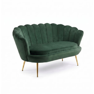 Divano 2 Posti in Velluto con Schienale a Ventaglio, Seduta Imbottita dallo Stile Elegante per Soggiorno, Studio e Camera da Letto
