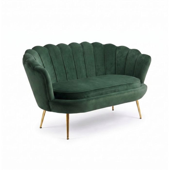 Divano 2 Posti in Velluto con Schienale a Ventaglio, Seduta Imbottita dallo Stile Elegante per Soggiorno, Studio e Camera da Letto