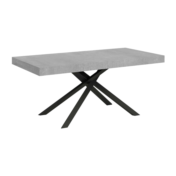 Table extensible 90x200/304cm Karida gris béton pieds anthracite