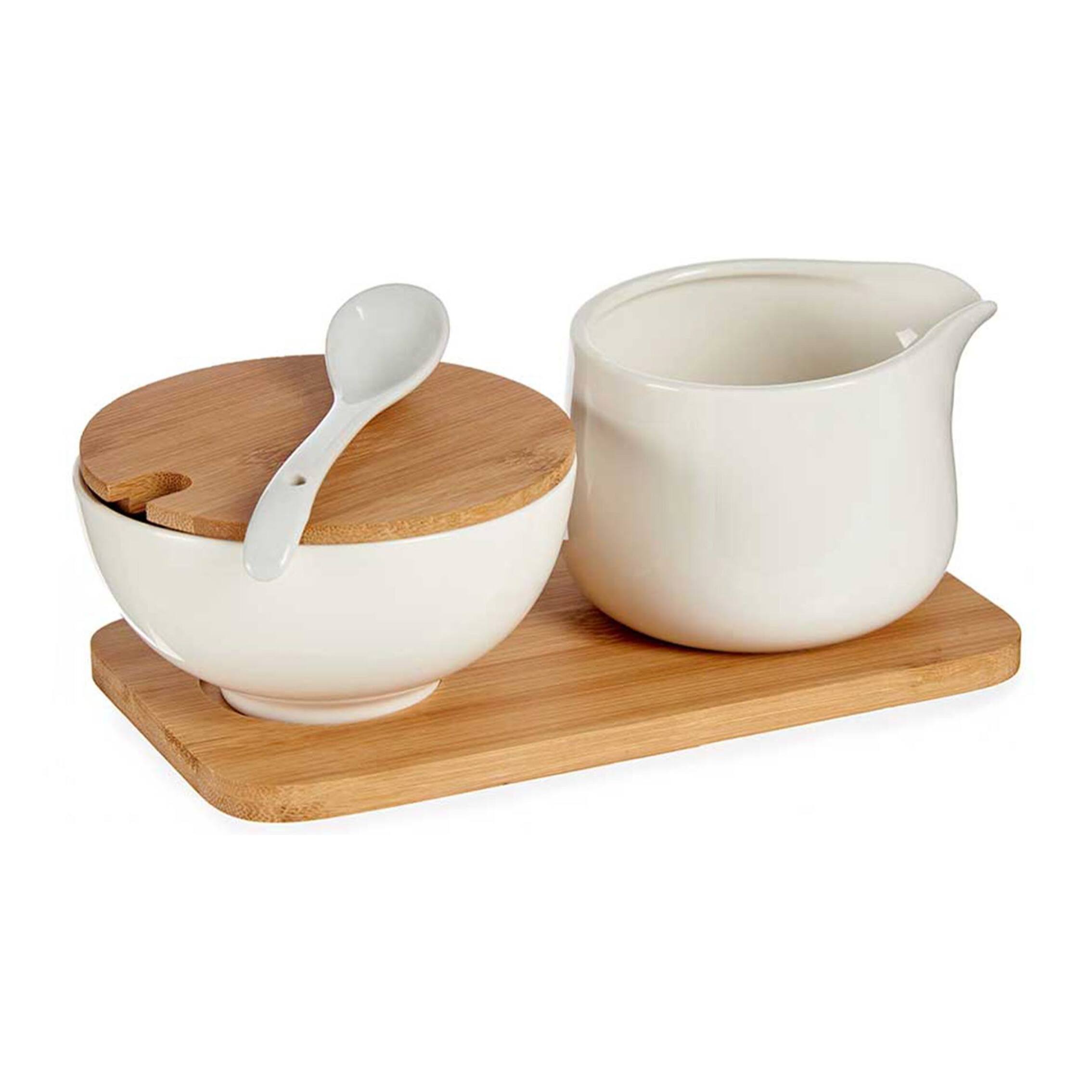 Set azucarero y lechera en ceramica y bambú