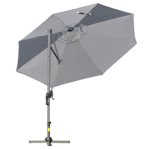 Parasol déporté octogonal parasol LED inclinable pivotant manivelle piètement acier dim. Ø 3 x 2,48H m gris