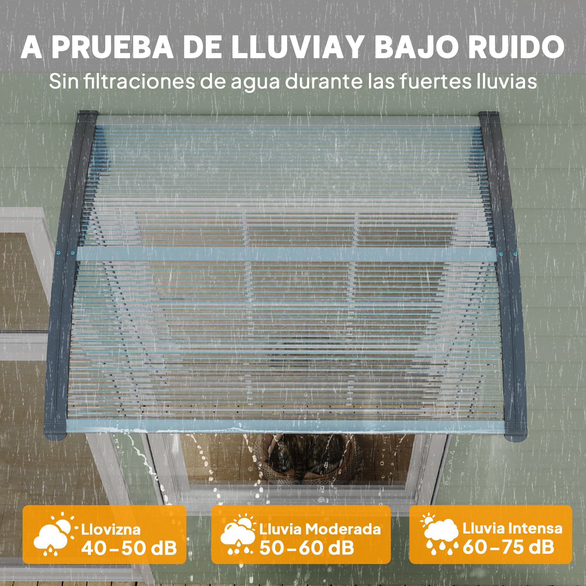 Marquesinas Exterior para Puertas y Ventanas, 100x75 cm, Tejadillo de Protección contra Sol y Lluvia, con Cubierta de Policarbonato, Barra de Aluminio, Transparente