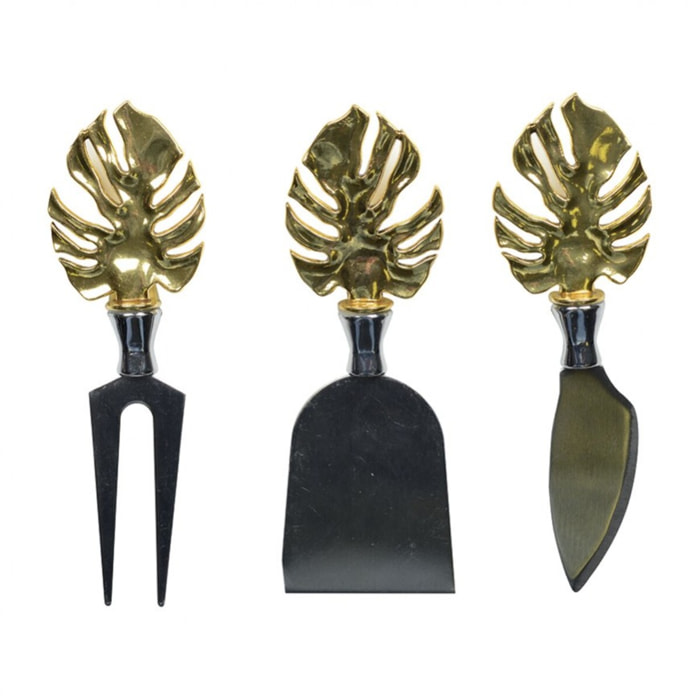 Lot de 3 pièces à fromage feuille de palmier doré
