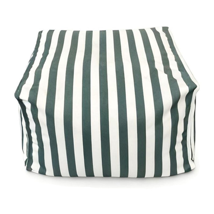 BOLOGNE Pouf d’extérieur rayé vert déperlant et - 55x65x35 cm