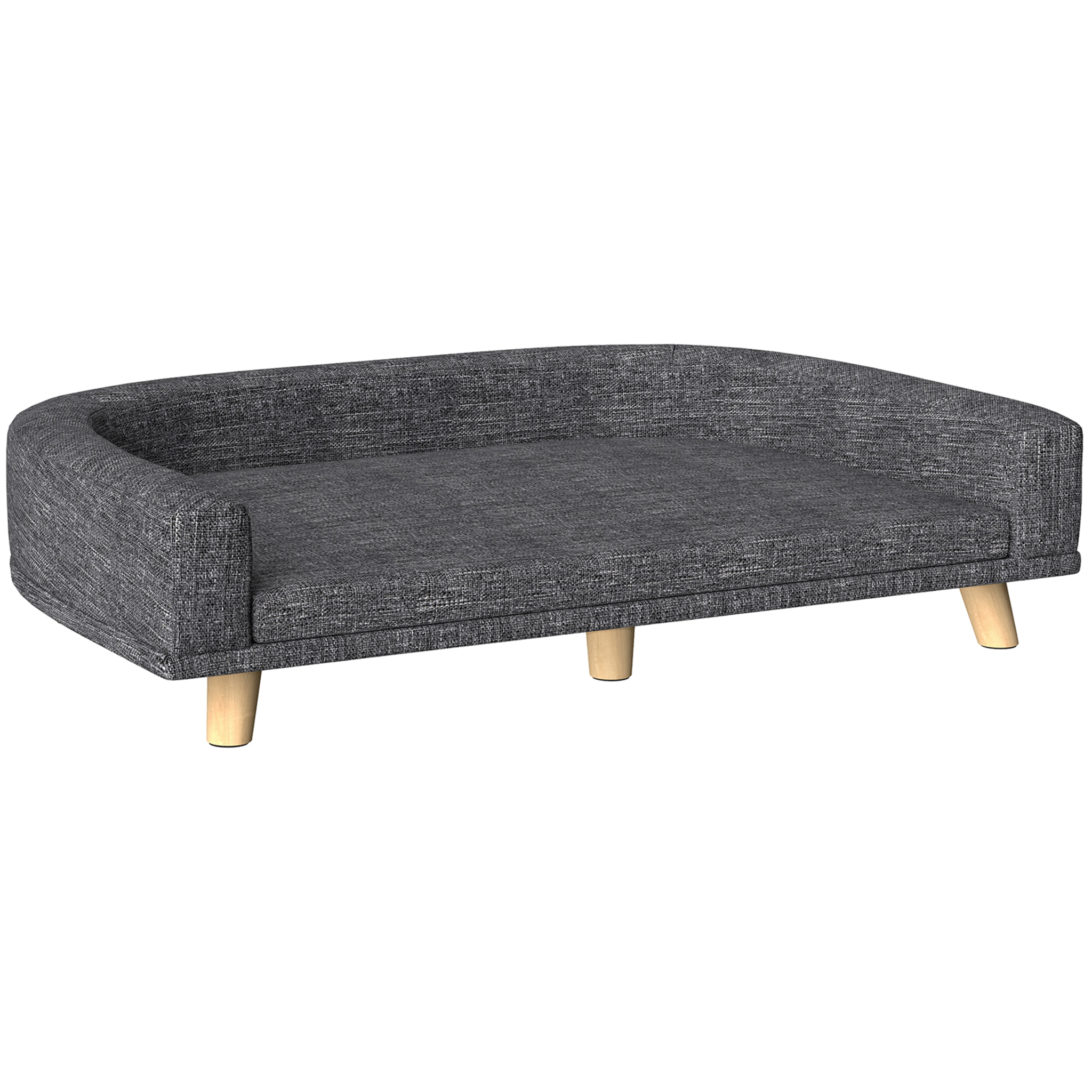 Canapé chien lit pour chien design scandinave coussin déhoussable dim 98L x 67l x 25H cm pieds bois tissu polyester anthracite