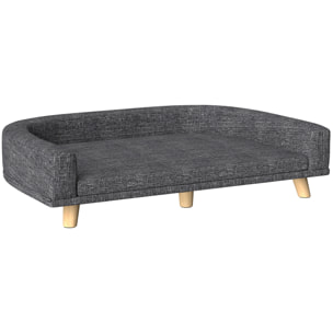 Canapé chien lit pour chien design scandinave coussin déhoussable dim 98L x 67l x 25H cm pieds bois tissu polyester anthracite