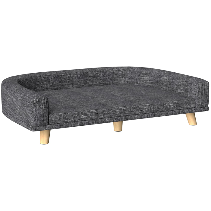 Canapé chien lit pour chien design scandinave coussin déhoussable dim 98L x 67l x 25H cm pieds bois tissu polyester anthracite
