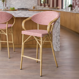 Lot de 2 fauteuils de bar en aluminium et effet rotin rouge AMALFI
