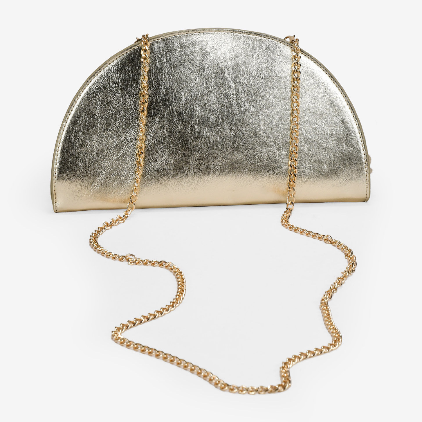 Bolso de mano dorado media luna con cremallera