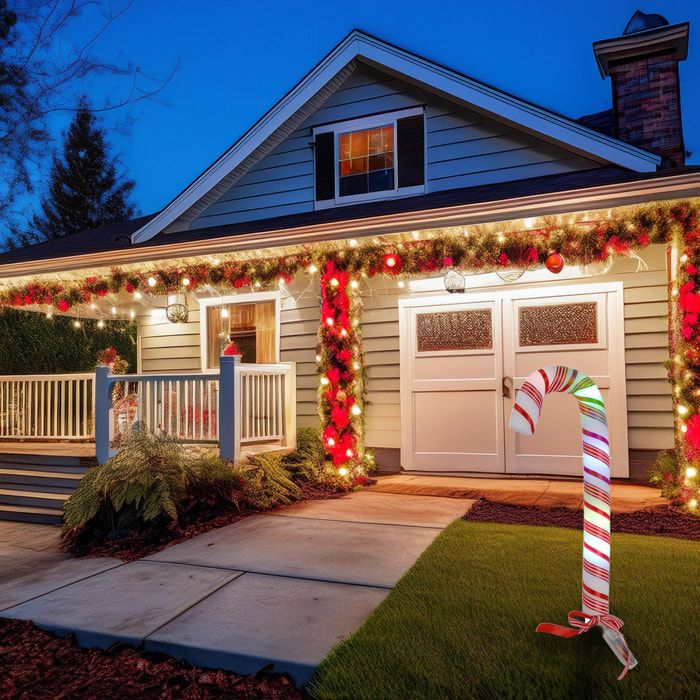Bastón navideño de caramelo con luces led multicolores 13x4x53cm