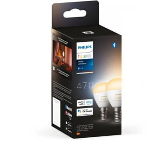 Ampoule LED connectée PHILIPS HUE White Ambiance E14 Luster 5.1W x2