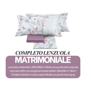 Completo Lenzuola Matrimoniale in Raso 60/60 Morbidezza Eleganza Floreale Ginko Colors