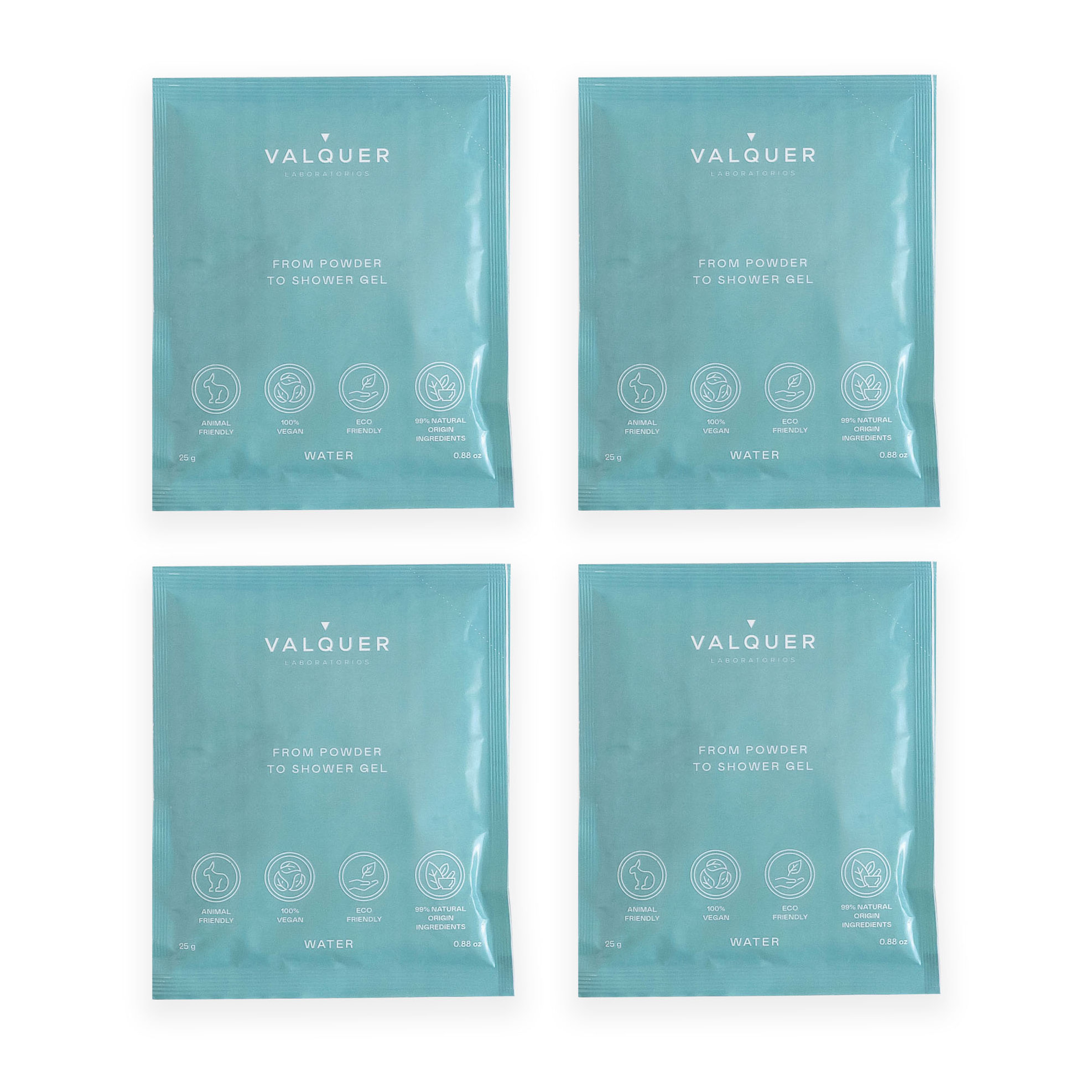 Valquer Shake - 4 geles de baño sostenibles - 4 sobres Water de 25 gr