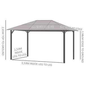 Pavillon de jardin tonnelle rigide dim. 4L x 3l x 2,65H m 4 parois latérales anti-UV gris 4 moustiquaires zippées alu. métal polycarbonate noir brun
