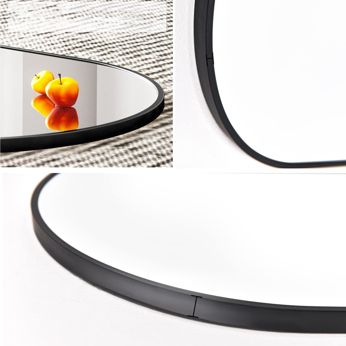 Specchio ovale da parete nero 80x40 cm in alluminio