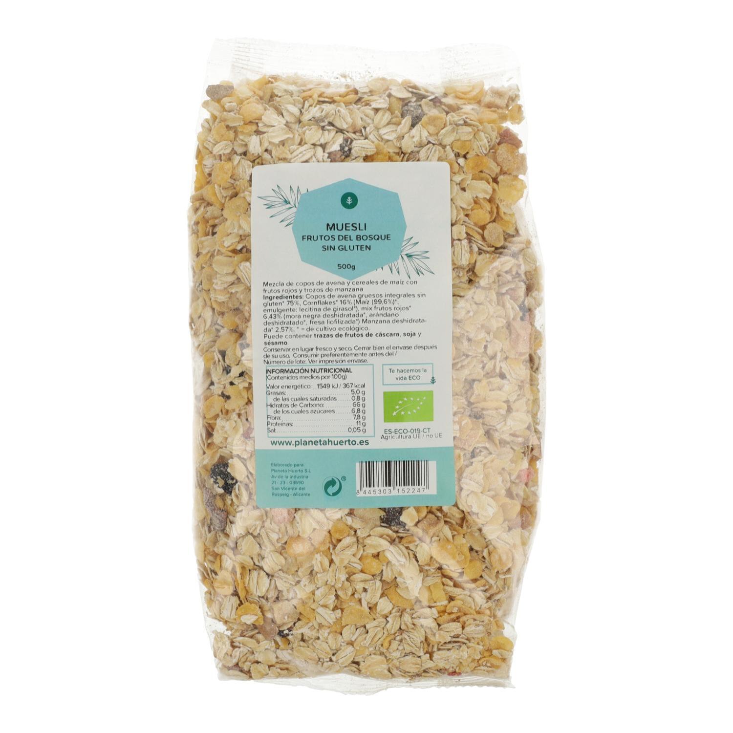 PLANETA HUERTO | Muesli Sin Gluten con Frutas del Bosque ECO Planeta Huerto 500 g - Muesli Ecológico Sin Gluten con Frutas del Bosque para Desayunos Nutritivos y Sabrosos