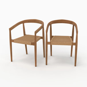 Lot de 2 chaises de jardin empilables en bois de teck vernis - Bali