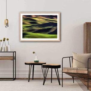 Affiche ""Champs et colline USA"" Affiche + cadre en bois - Chêne