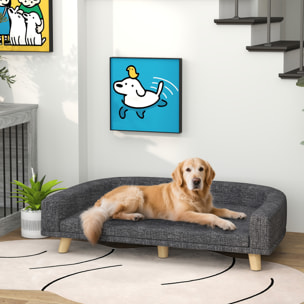 Canapé chien lit pour chien design scandinave coussin déhoussable dim 98L x 67l x 25H cm pieds bois tissu polyester anthracite