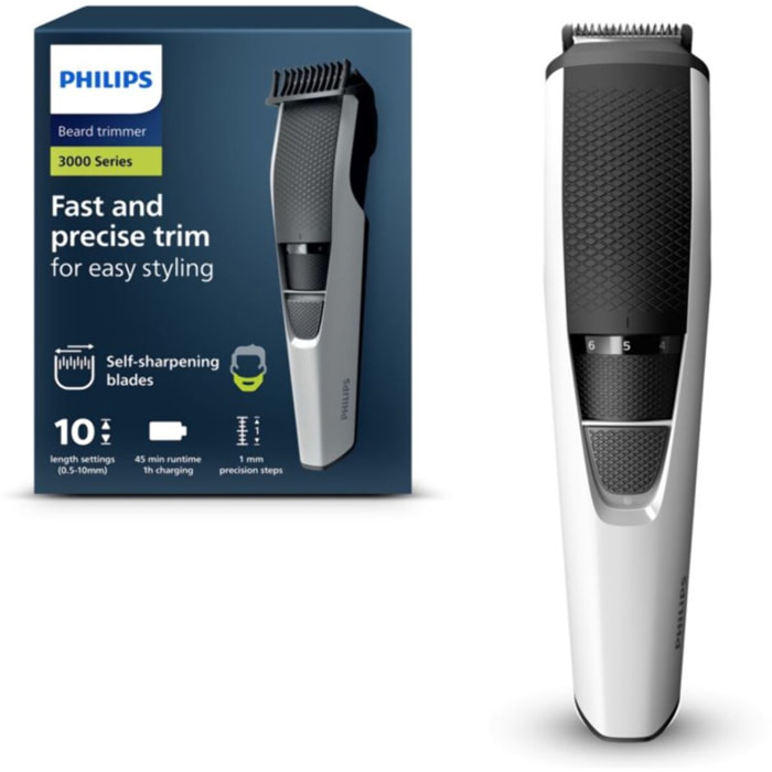 Tondeuse barbe PHILIPS BT3206/14, molette réglable, 10 hauteurs de coupe, précision 1 mm, autonomie 45 mn