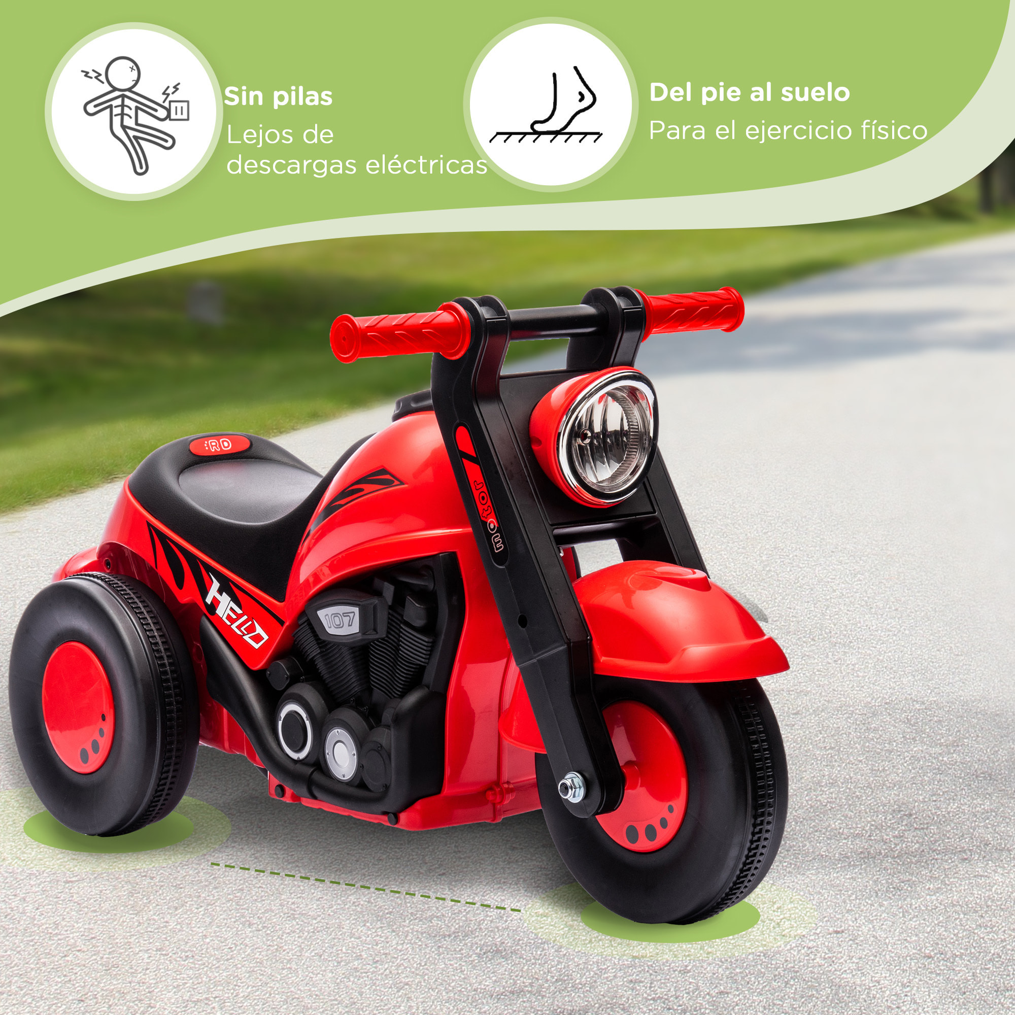 Moto Correpasillos para Niños de 2-5 Años Correpasillos con Música Burbujas Carga 30 kg 80x35,5x42 cm Rojo