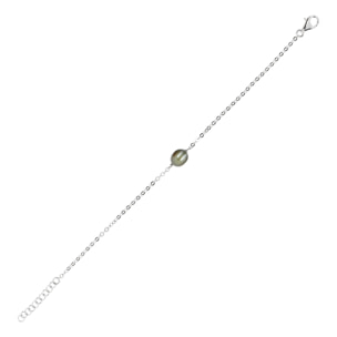 PERLAVIVA - Bracciale Catena Rolo in Argento 925 con Perla d'Acqua Dolce Verde Ø 7/8 mm