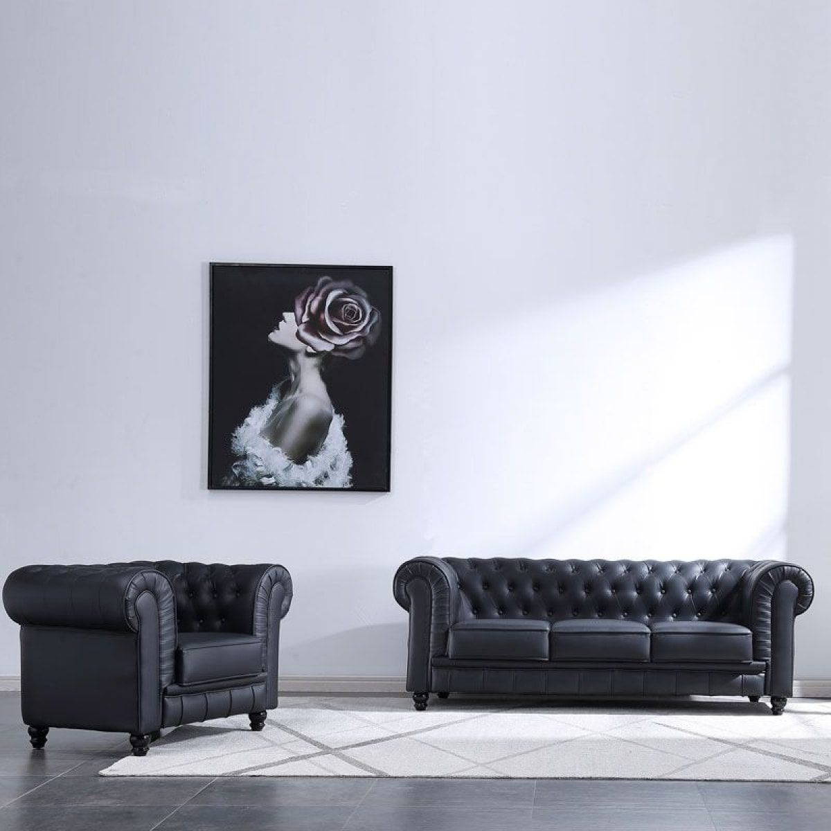 Sofá Chester 3 plazas símil piel Negro