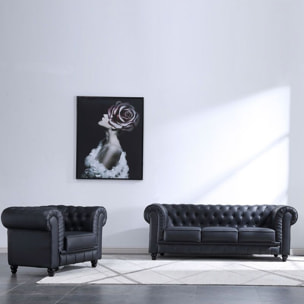 Sofá Chester 3 plazas símil piel Negro