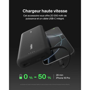 Batterie externe BELKIN 20000 mAh avec cable USB-C intégre noir