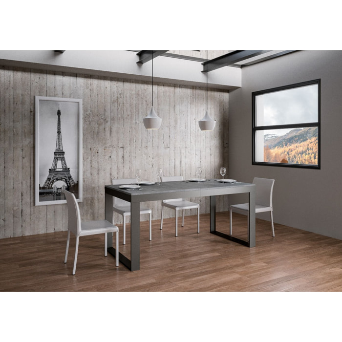 Table extensible 90x160/264 cm Tecno Evolution Gris Béton cadre Anthracite