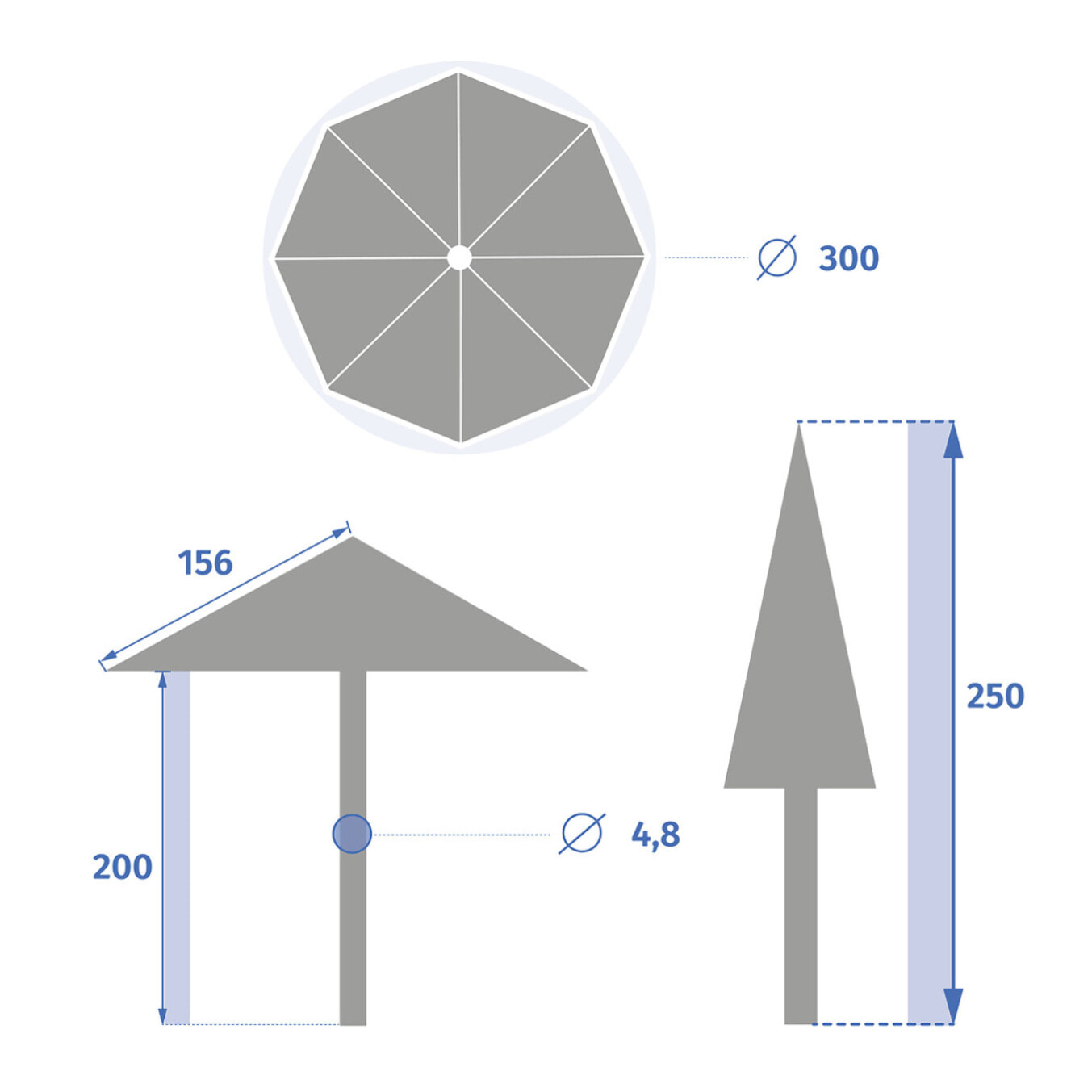 Parasol droit rond inclinable "Loompa" argile & blé 3m en aluminium et polyester