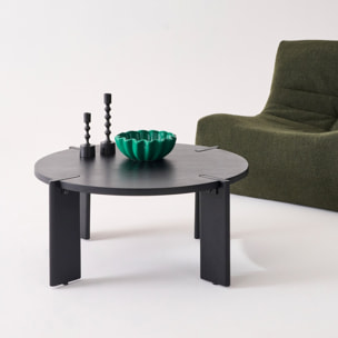 Table basse ronde en bois de manguier massif noir 80 cm - Reva