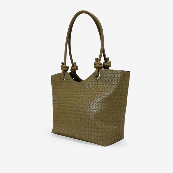 Bolso de hombro verde con flores grabadas