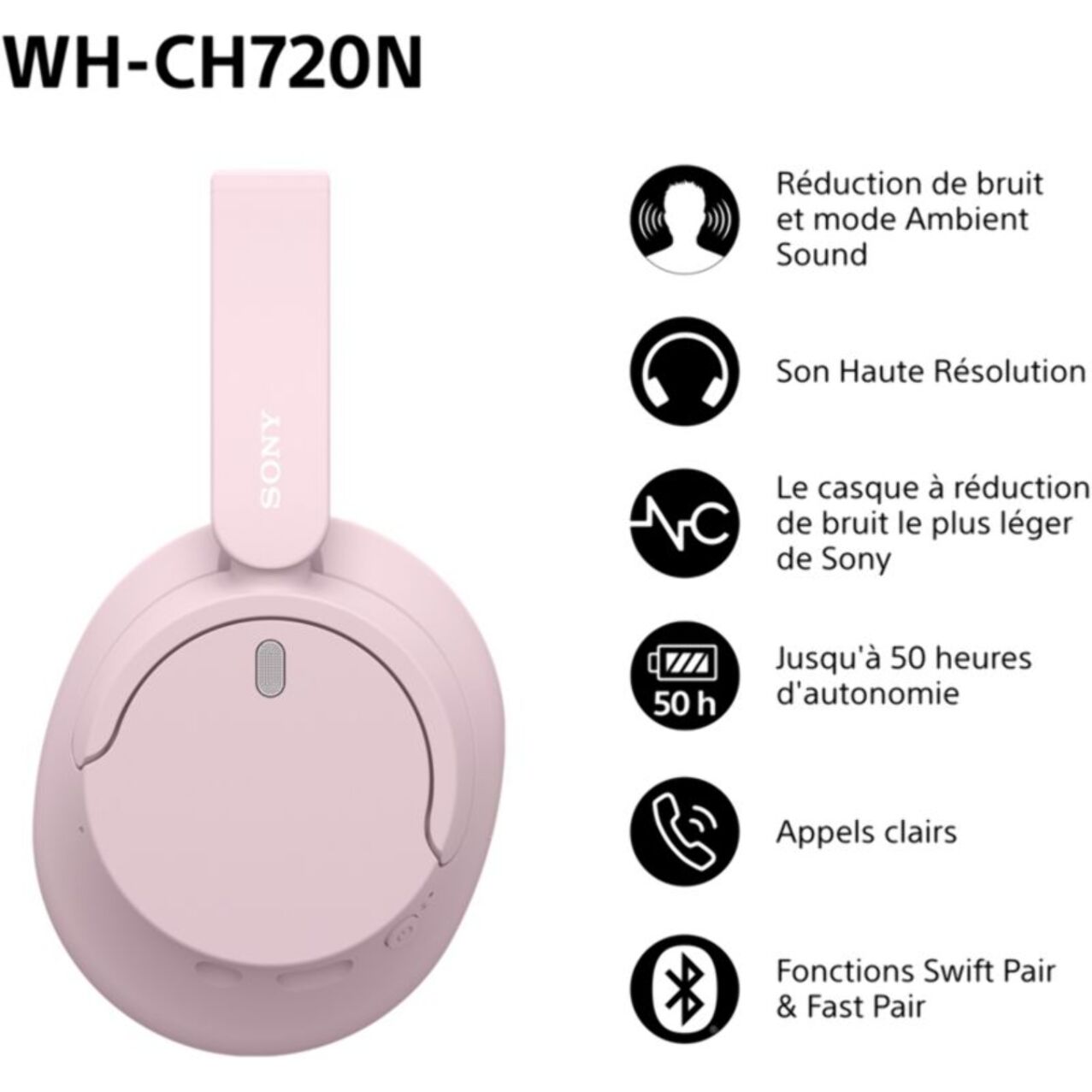 Casque SONY WH-CH720N Rose