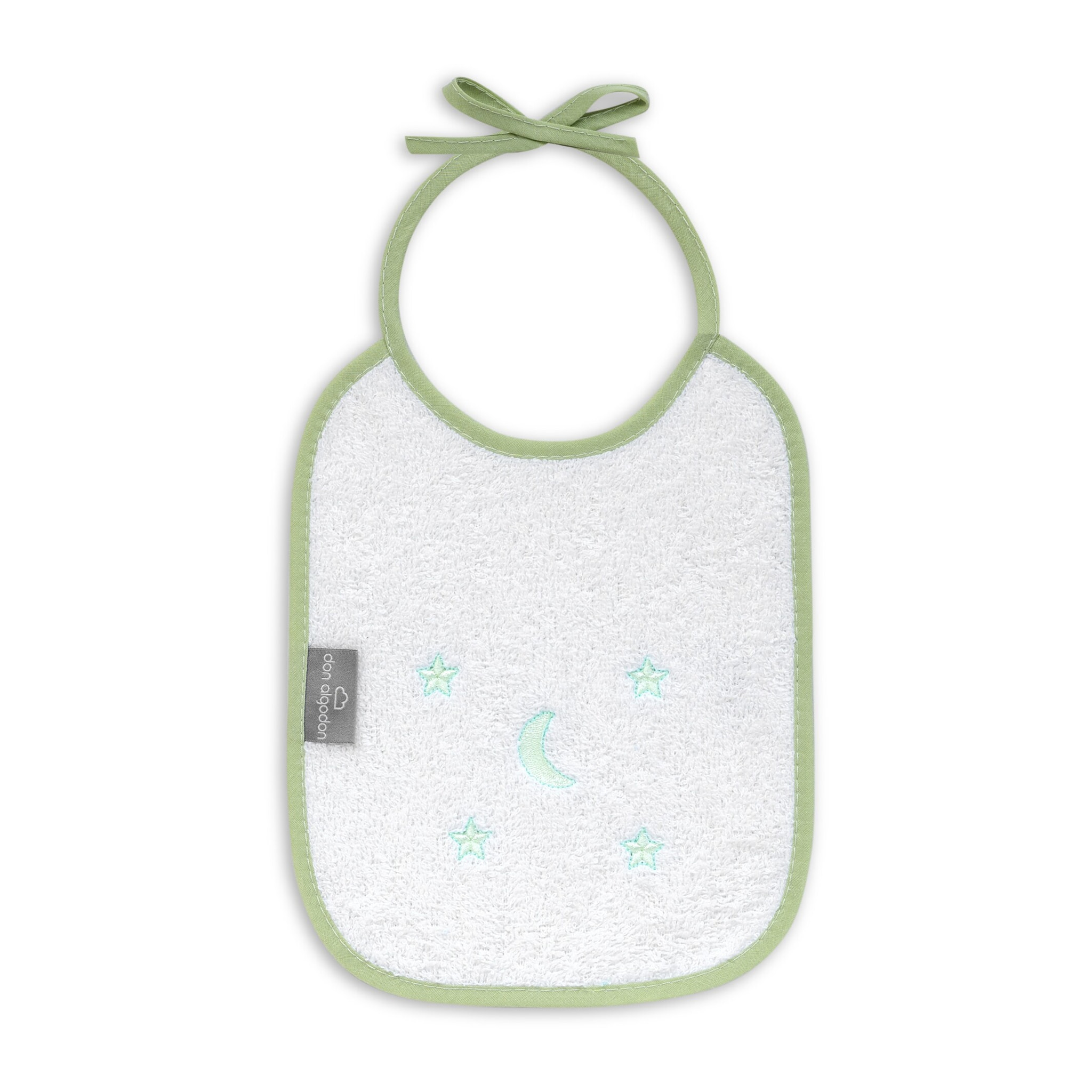 Pack 2 Baberos Don Algodon 20X25 Modelo Estrellas Luna Bco/Verde