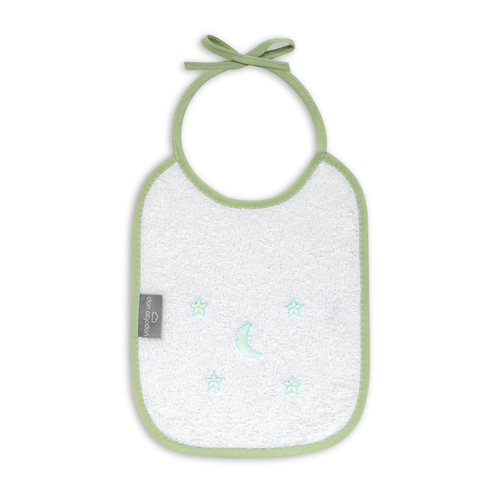 Pack 2 Baberos Don Algodon 20X25 Modelo Estrellas Luna Bco/Verde