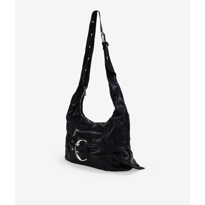 Bolso de hombro negro con maxi hebilla
