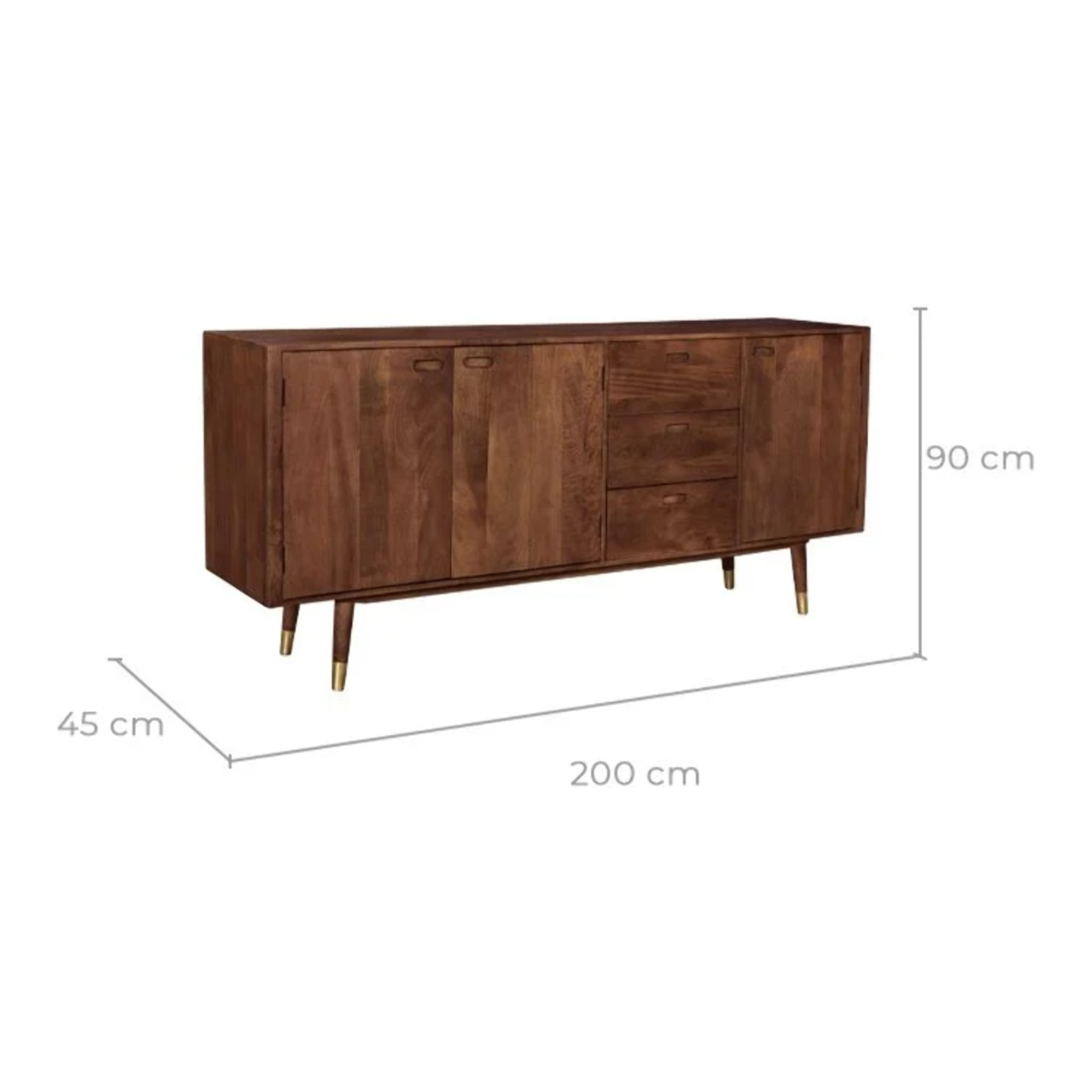 Buffet en bois massif 3 portes 3 tiroirs et détails dorés - Colombo