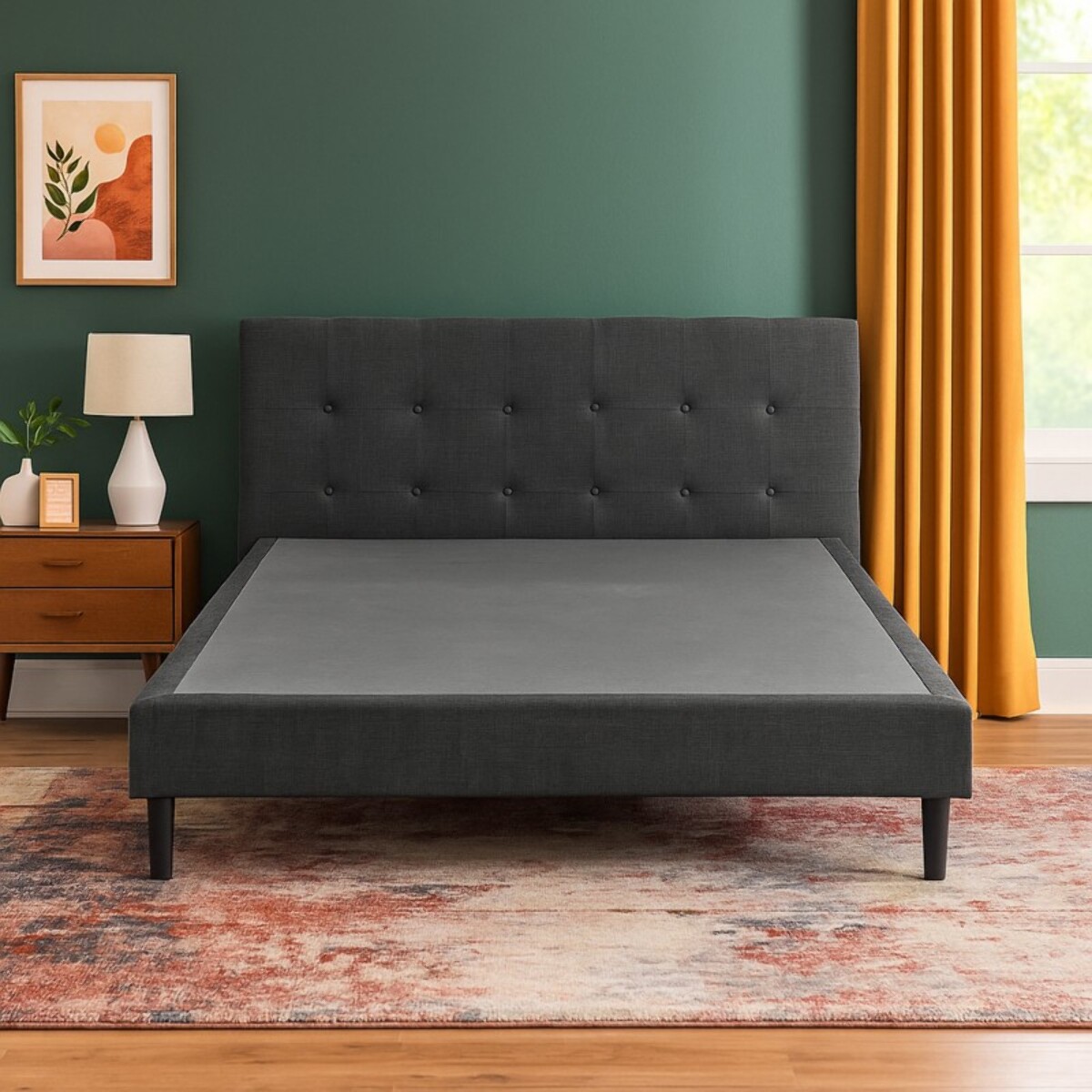Lit Milan avec tête de lit capitonnée | Robuste et confortable | Montage simple rapide | Tissu | Gris foncé