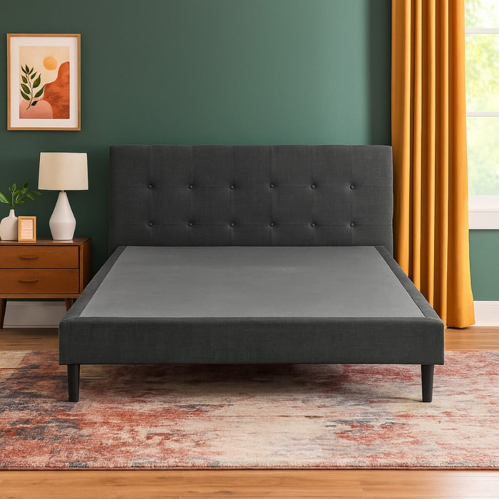 Lit Milan avec tête de lit capitonnée | Robuste et confortable | Montage simple rapide | Tissu | Gris foncé