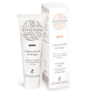 EFFIDERM - Crème Riche Anti-Âge - Formule à base de CellRepulp® Complex - Beurre de Karité et Huile d'Amande douce - Peaux Matures - Tube 50 ml en plastique recyclé