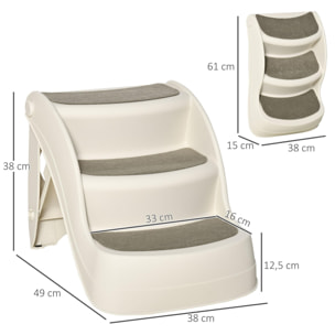 Escalera para Perros de 3 Peldaños Plegable Escalón de Plástica para Mascotas con Alfombras Antideslizantes para Cama Sofá Carga 15 kg 49x38x38 cm Crema