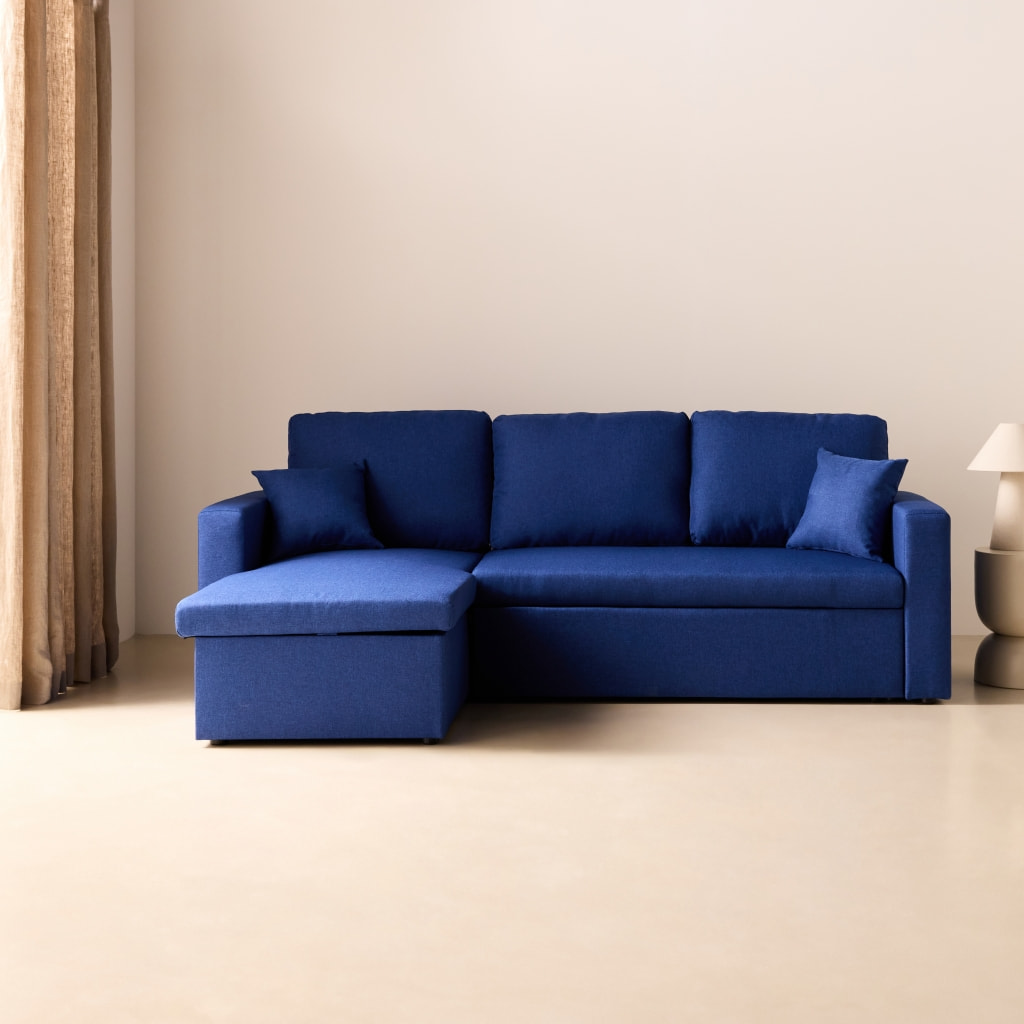 Canapé d'angle convertible réversible 3 places tissu avec coffre IDA