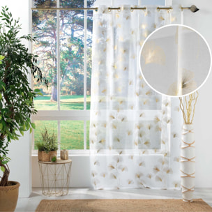 Voilage blanc et ginkgo  doré - Doré