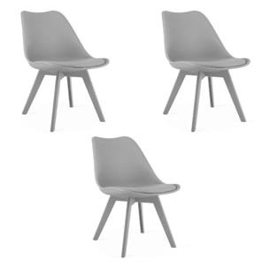 Set di 3 sedie Mark in polipropilene grigio con cuscino