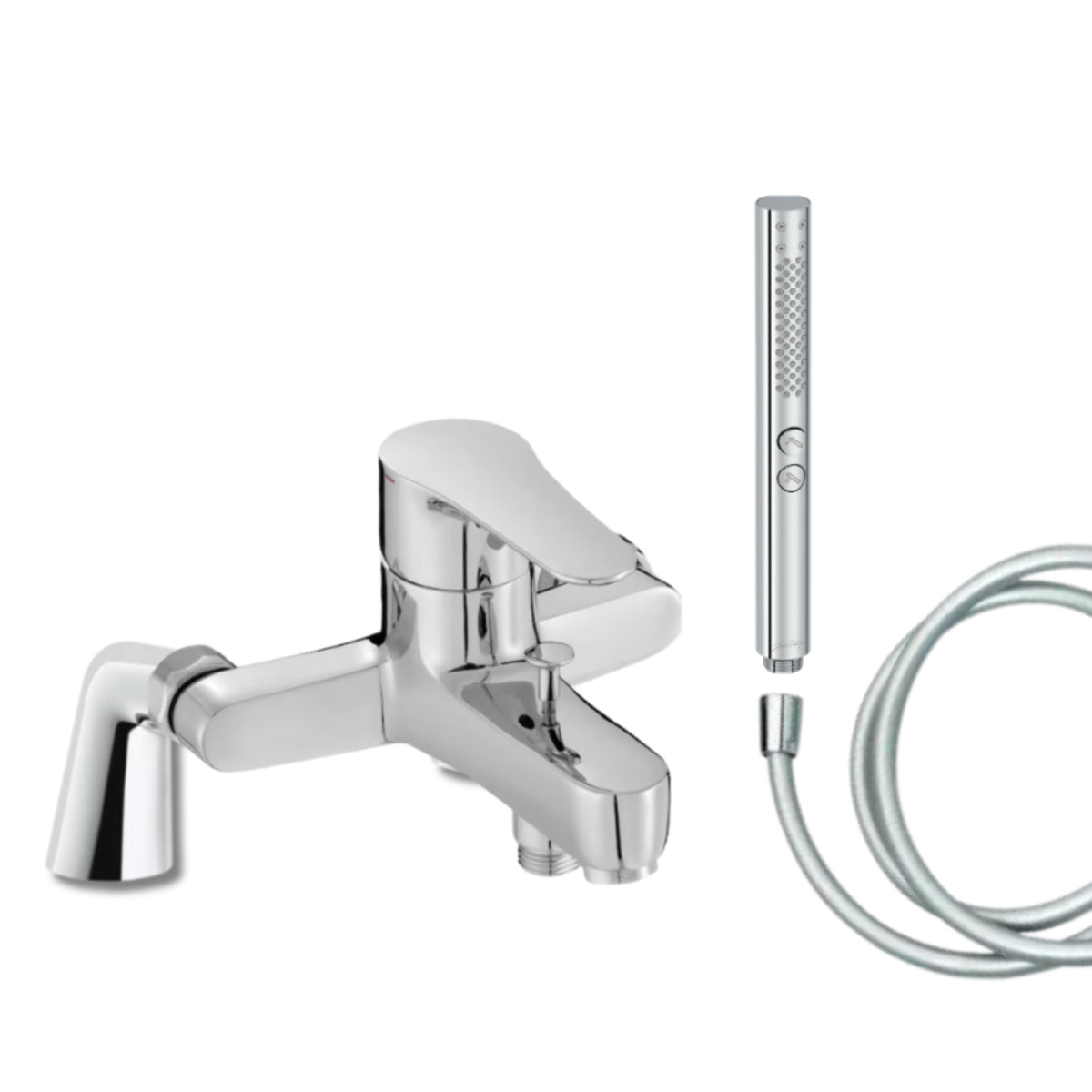 Mitigeur baignoire July + pommeau de douche Shift+ rond + flexible de douche lisse + colonnettes