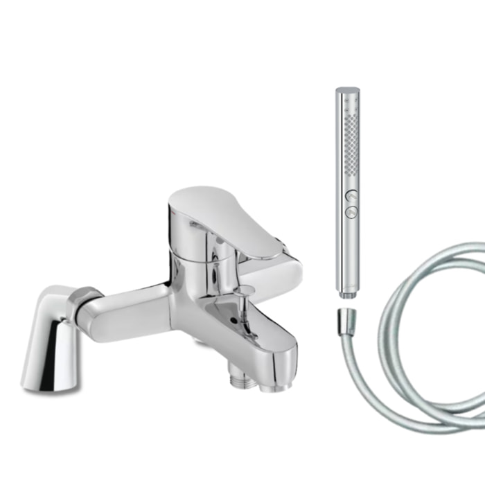 Mitigeur baignoire July + pommeau de douche Shift+ rond + flexible de douche lisse + colonnettes