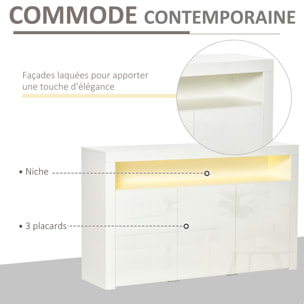 HOMCOM Buffet LED - meuble de rangement LED - 3 placards avec étagère et grande niche - panneaux particules MDF blanc laqué