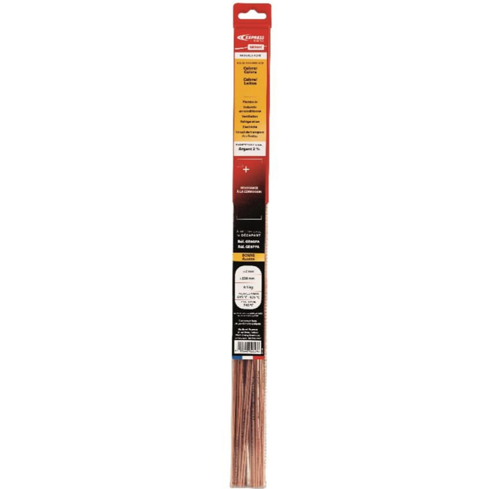 Baguettes EXPRESS Argent 2% - Ø 2 mm x L 500 mm - Blister de 0.5 kg - Assemblage Cuivre/Cuivre - Cuivre/Lation - GE202C
