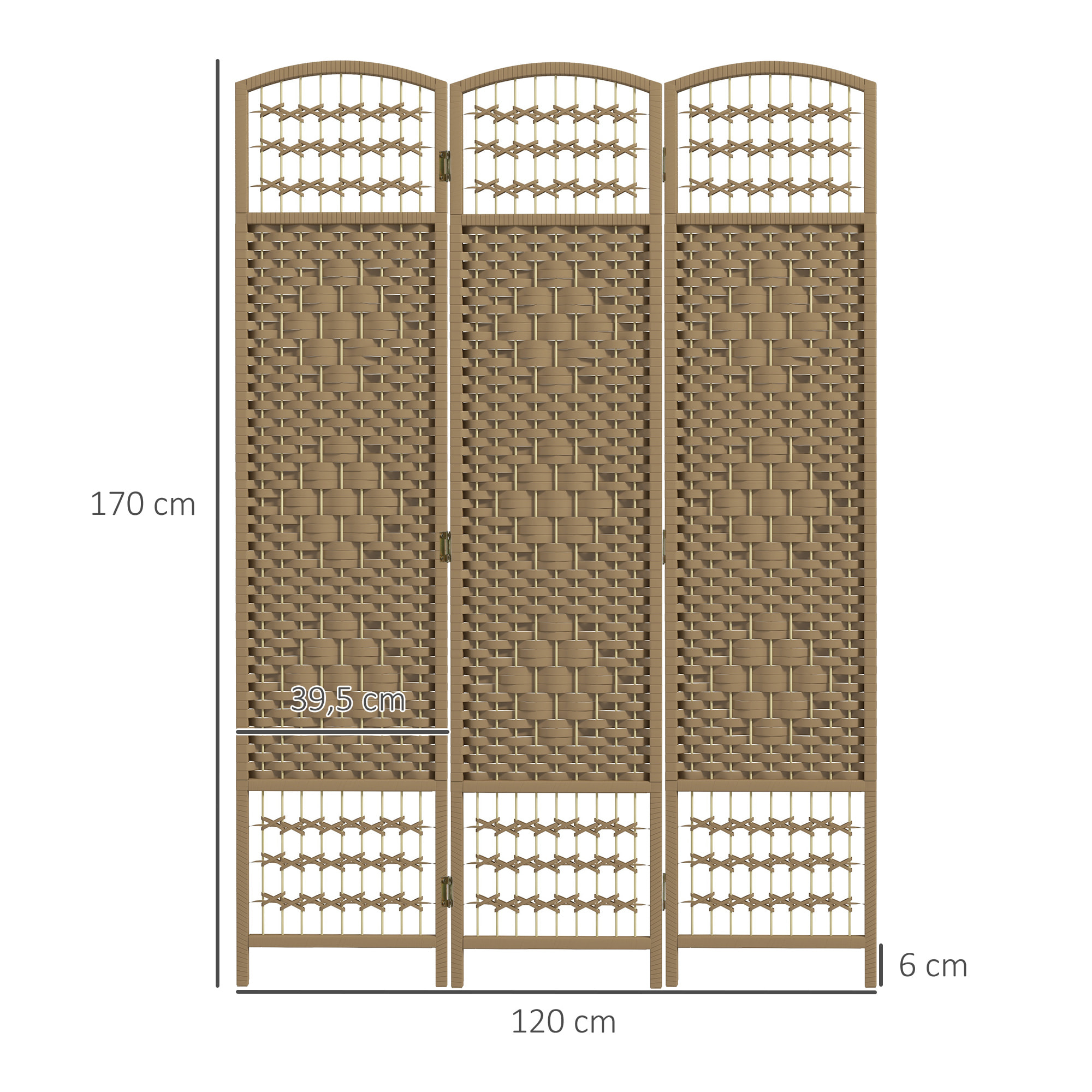 Biombo Plegable de 3 Paneles, 120x170 cm, Biombo Separador de Ambientes de Cuerda de Papel, Marco de Madera, Decoración para Dormitorio, Salón, Natural